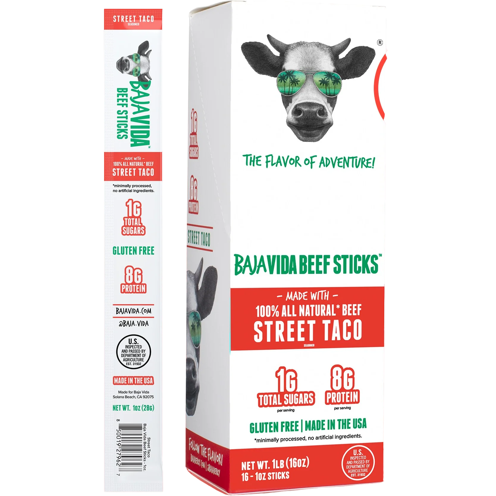 100% All-Natural Beef Sticks - Street Taco (16 Sticks)