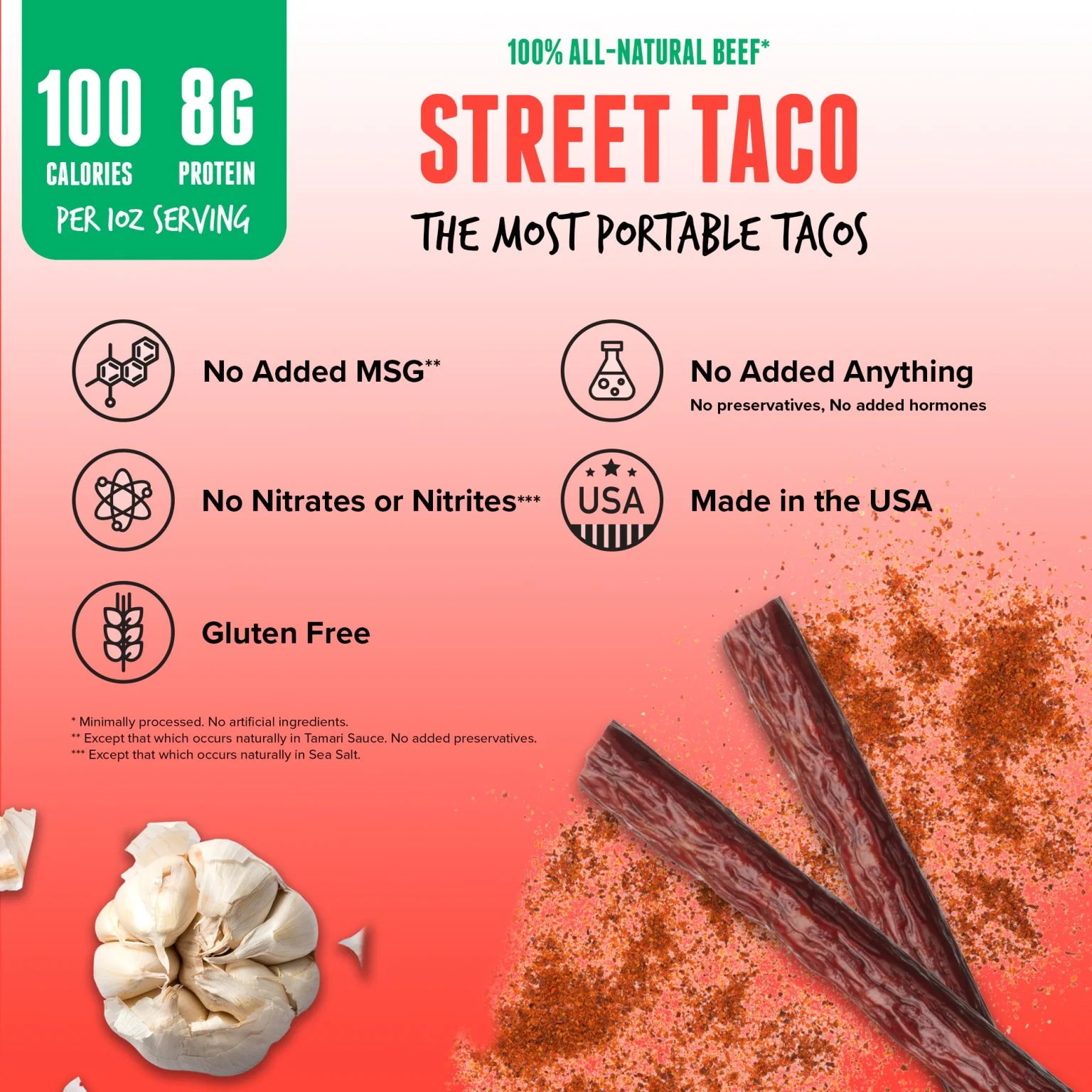 100% All-Natural Beef Sticks - Street Taco (16 Sticks) - Image 2