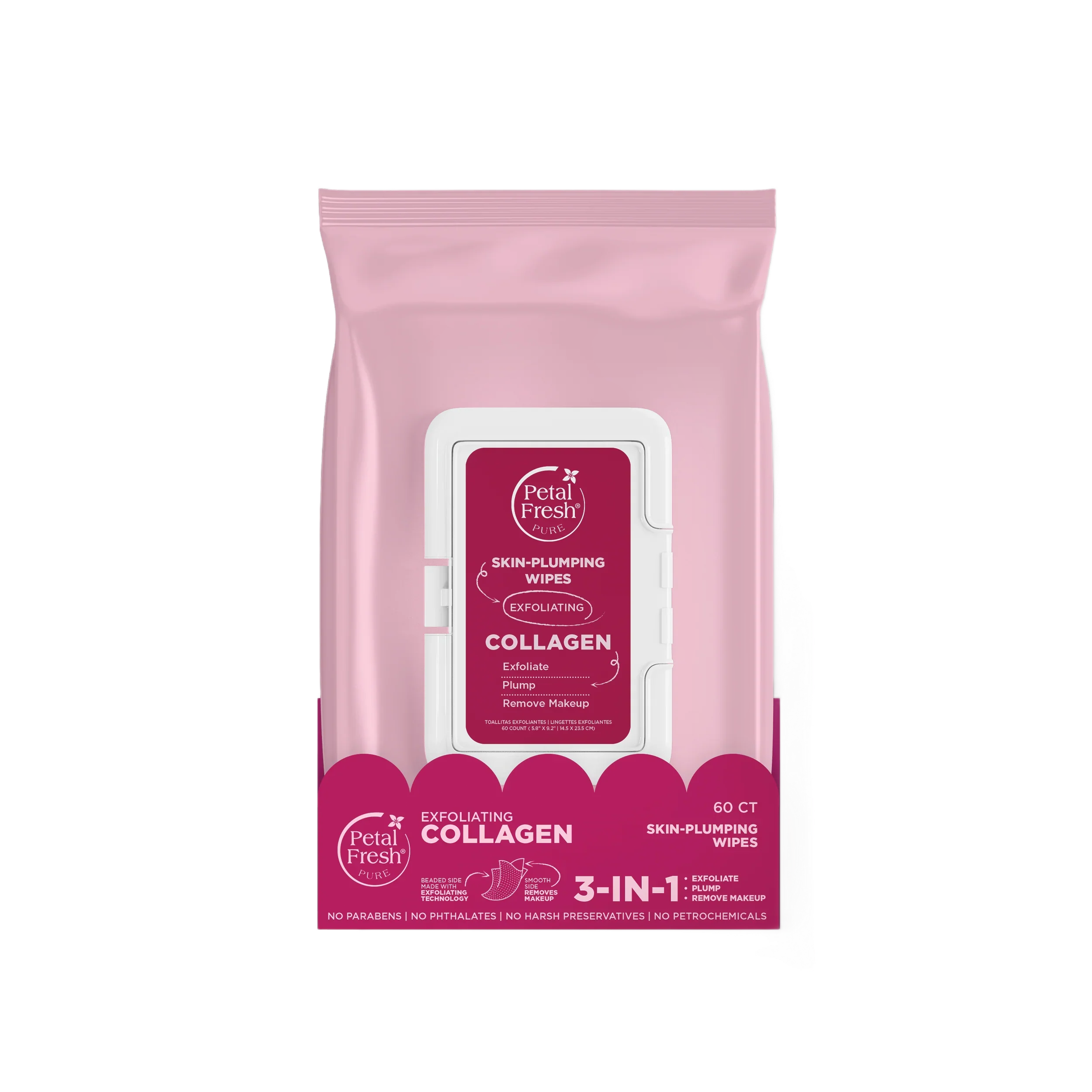 3-In-1 Skin Plumping Collagen Exfoliating Wipes (4 Pack) - Image 2