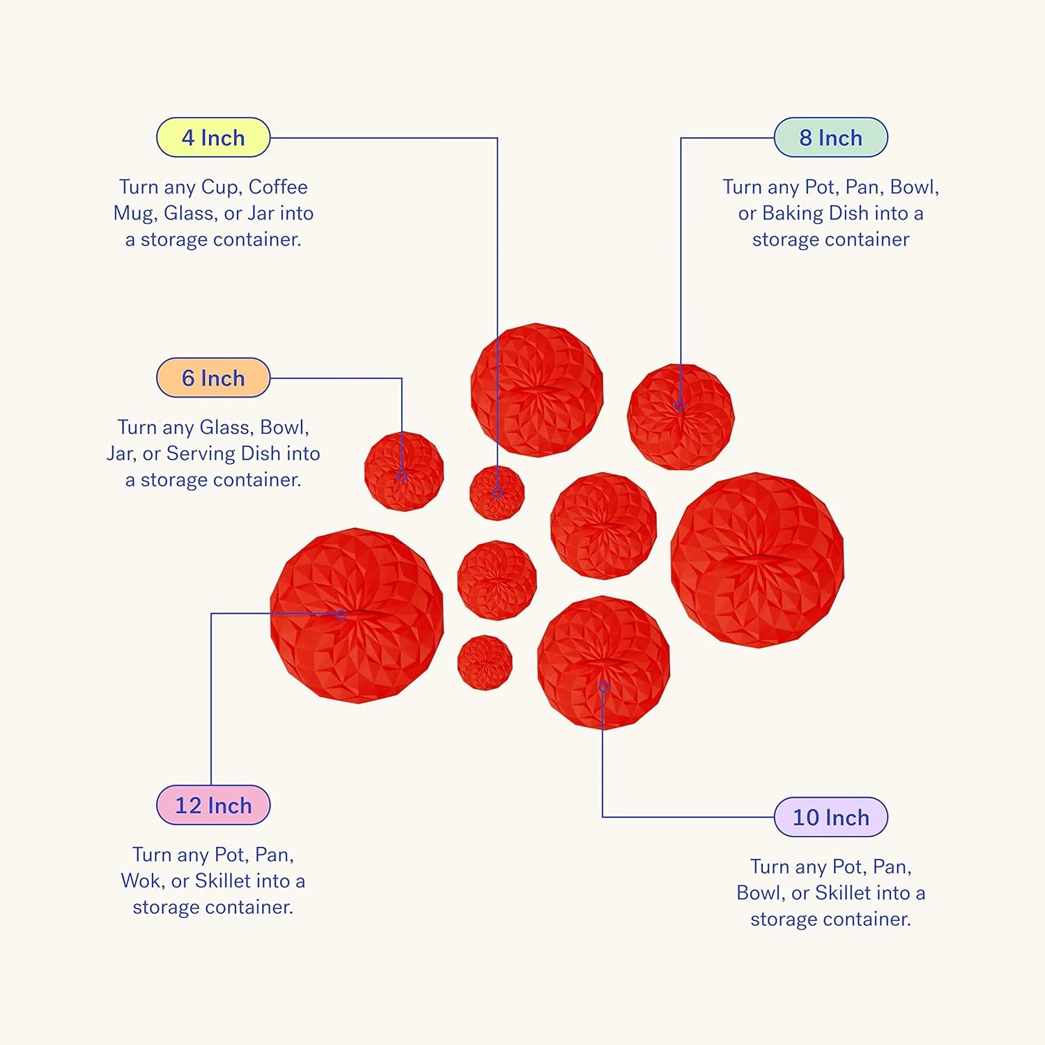 5-Piece Silicone Suction Lids Set - Red - Image 4