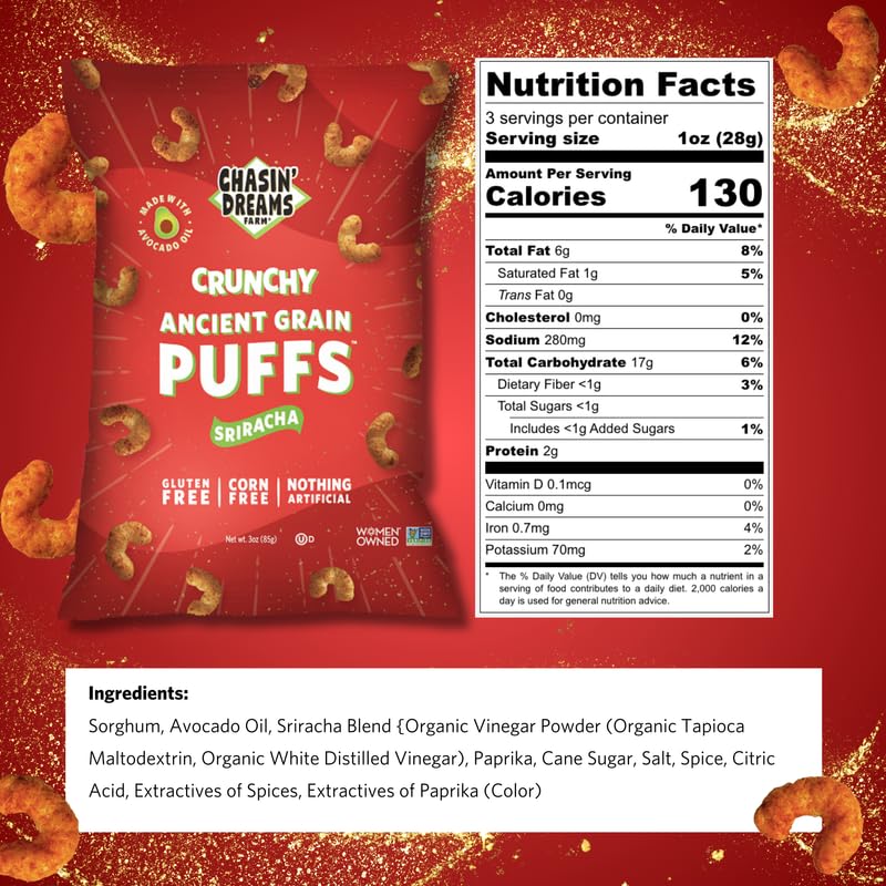 Crunchy Ancient Grain Sriracha Puffs (Snack Bag) - Image 4