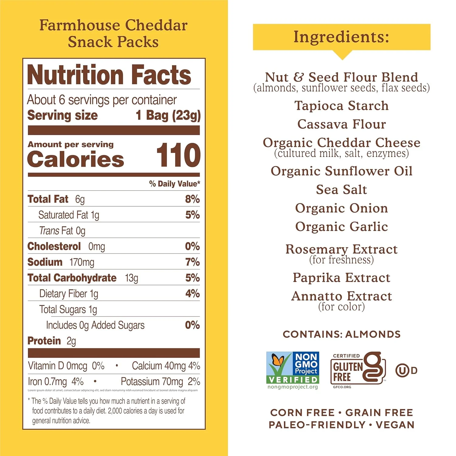 Farmhouse Cheddar Almond Flour Crackers 6 CT Snack Bags (3 Pack) - Image 4