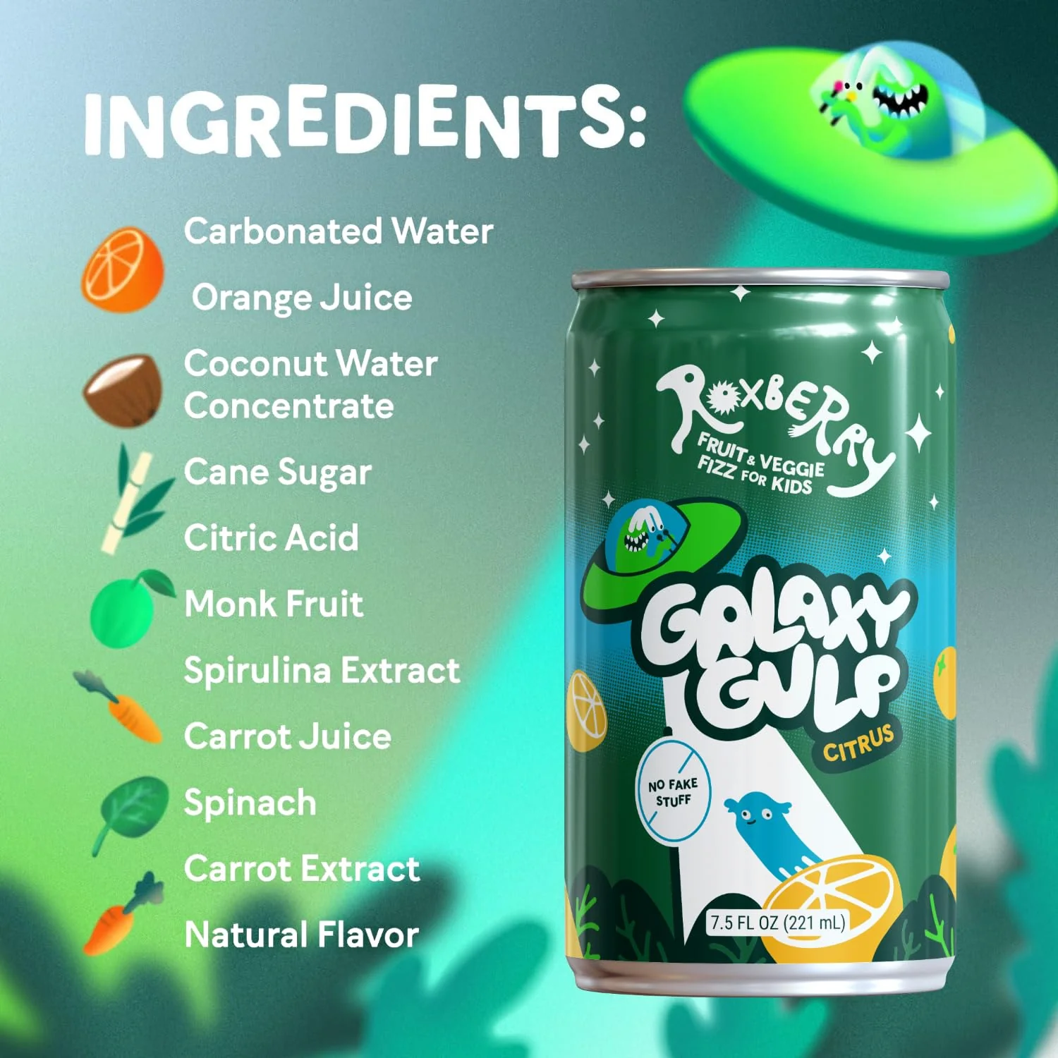 Fruit & Veggie Fizz for Kids - Galaxy Gulp Orange Citrus (4 Pack) - Image 3
