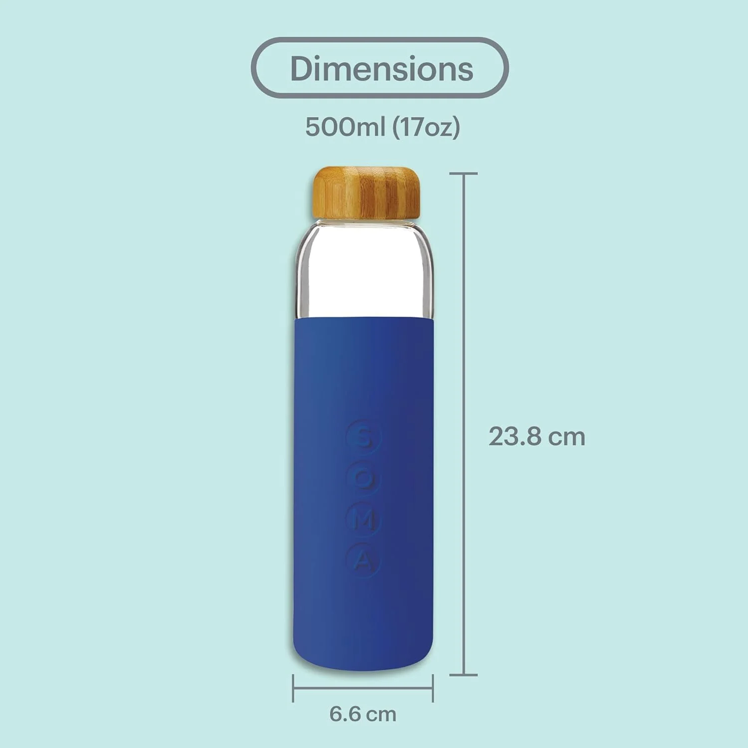 17oz Glass Water Bottle with Silicone Sleeve - Sapphire - Image 2