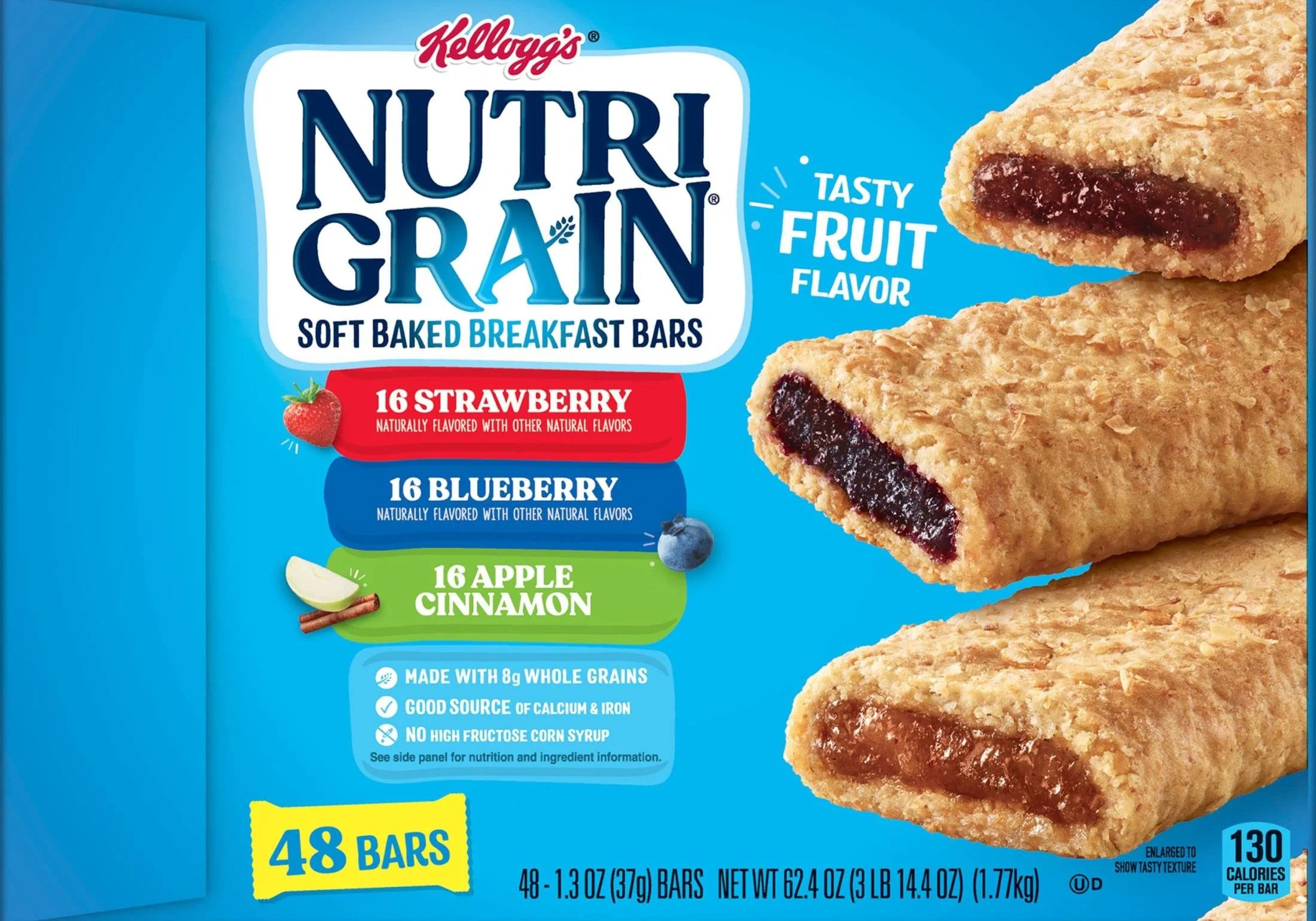 Nutri Grain Soft Bake Breakfast Cereal Bars (16 Apple Cinnamon, 16 Blueberry, 16 Strawberry) - Image 2