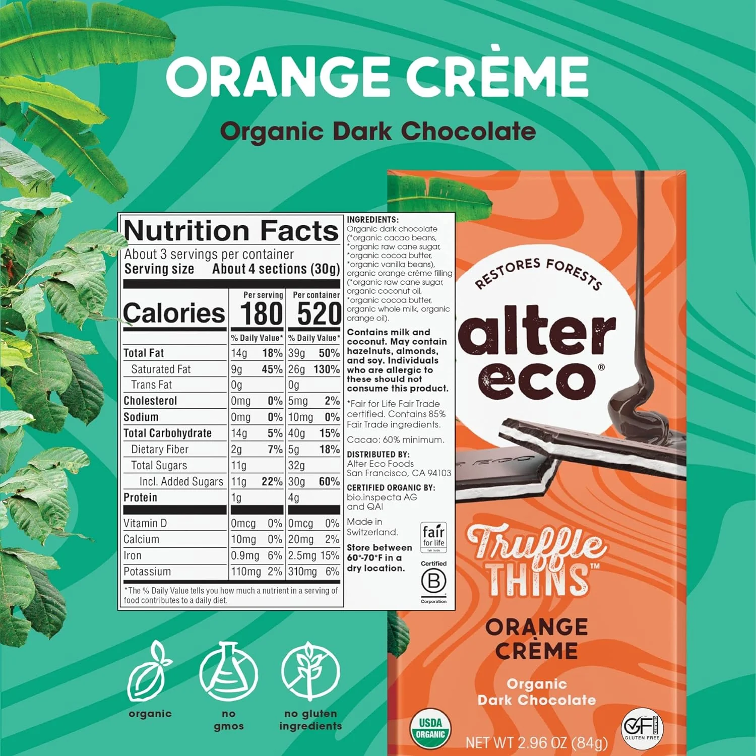 Organic Orange Creme Truffle Thins Chocolate Bar - Image 5