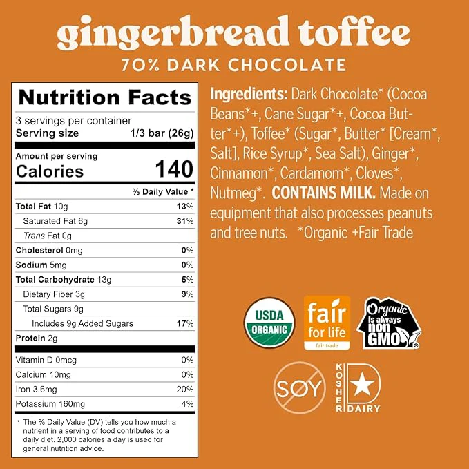 Organic Dark Chocolate 70% Gingerbread Toffee - Image 3