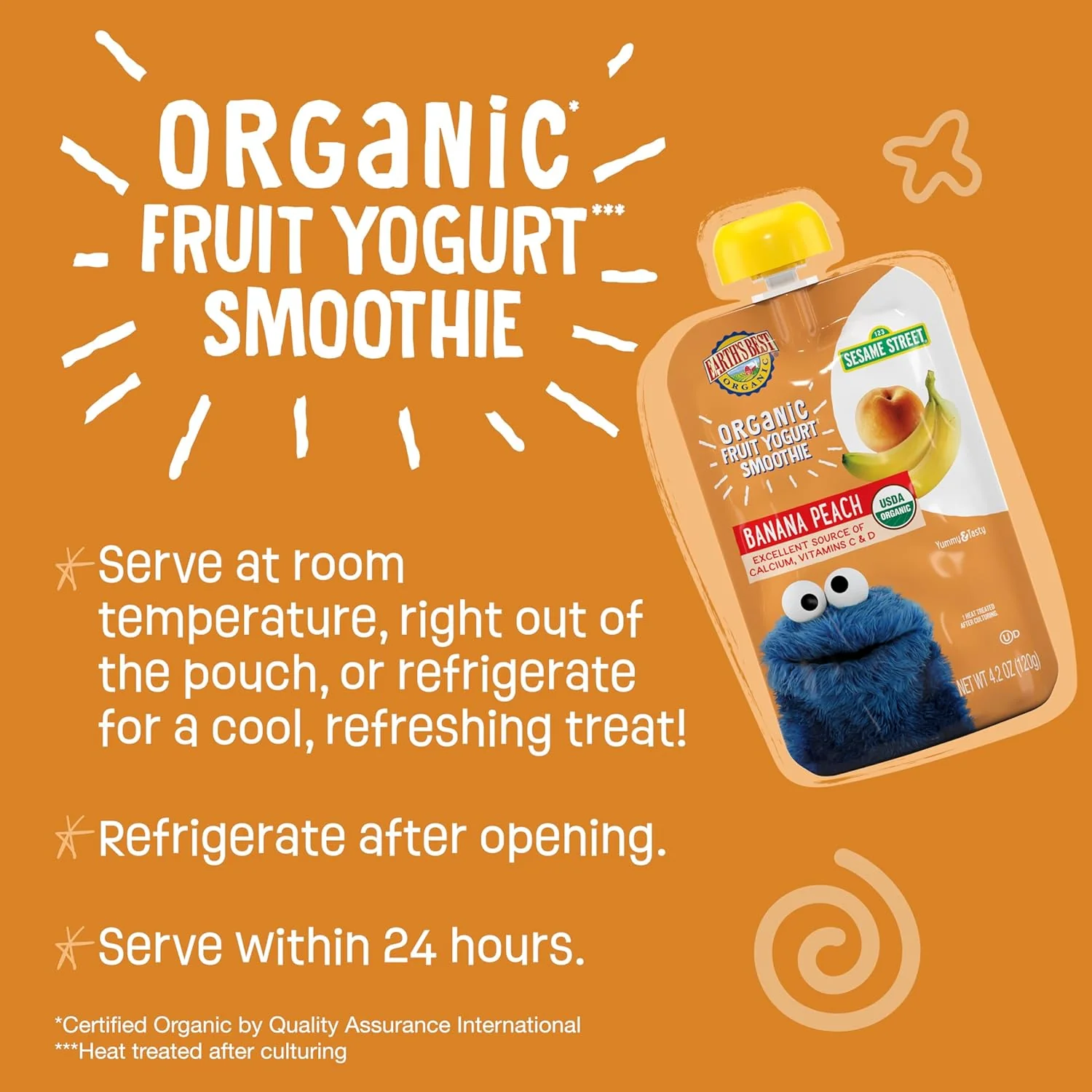 Organic Sesame Street Toddler Fruit Yogurt Smoothie - Peach Banana (12 Pack) - Image 2