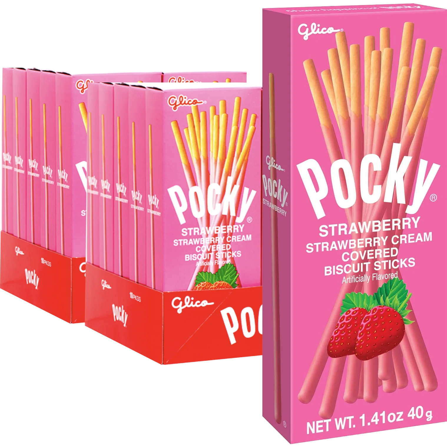 Pocky Strawberry Cream Covered Biscuit Sticks (20 CT)