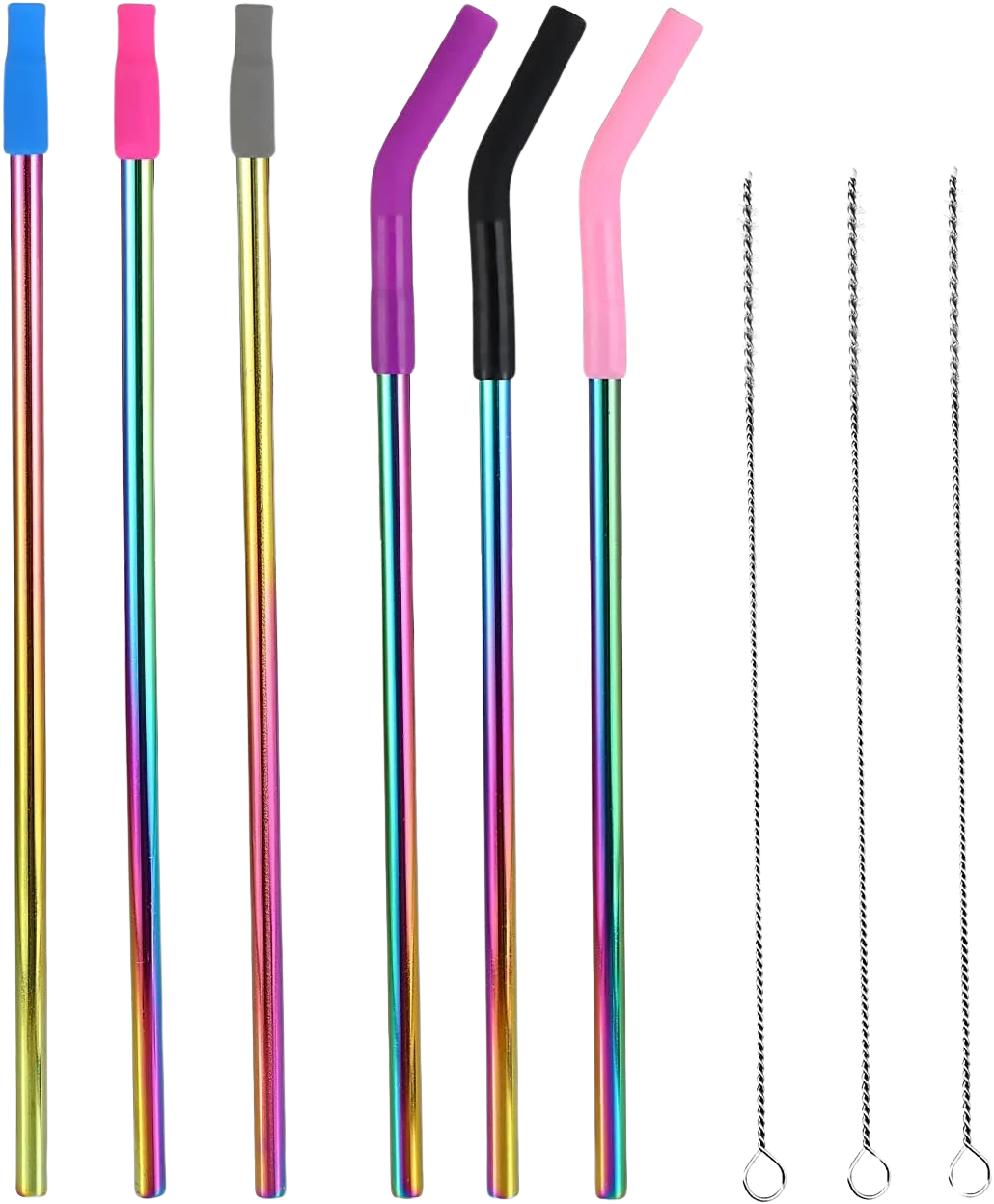 Reusable Straw Set - Stainless Steel, Rainbow