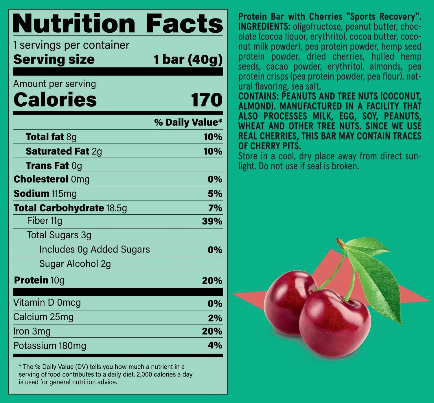 Planet Superfood Sports Recovery - Cherry Protein Bars (12CT) - Image 2