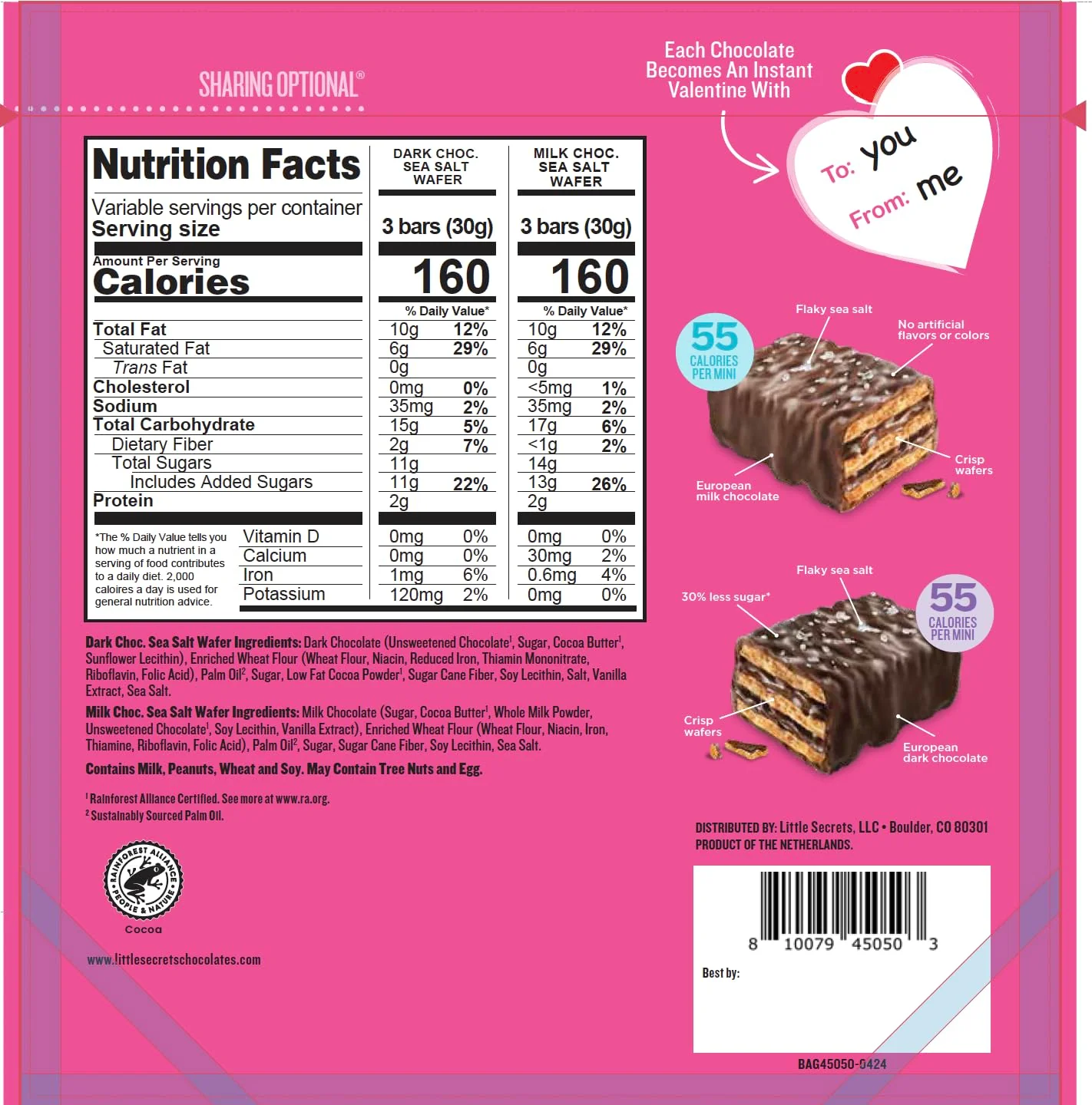 Valentine's Milk & Dark Chocolate Wafers Variety Pack (20 CT) - Image 2